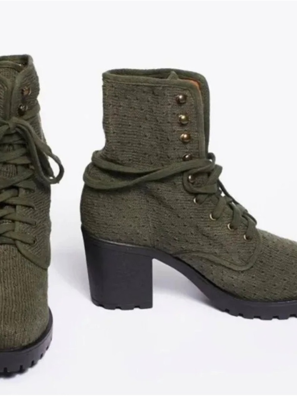 Free People Olive Knit Lace-Up Block Heel Boots